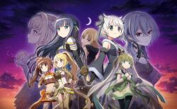  6+girls anna_mel apron aqua_eyes arm_belt arm_cutout armor artist_request azusa_mifuyu back_bow barbell_piercing bare_shoulders belt belt_buckle black_belt black_choker black_dress black_jacket black_pantyhose black_scrunchie black_shirt black_shorts black_tank_top blonde_hair blue_dress blue_eyes blue_hair bow bow_skirt bowtie bracer breastplate bridal_gauntlets brown_bridal_gauntlets brown_hair buckle card chest_belt chest_jewel choker clenched_hand closed_mouth clothing_cutout clouds coat collar crescent_moon crop_top cropped_shirt cross-laced_clothes cross-laced_dress crossed_bangs detached_collar detached_sleeves determined dress ear_piercing fleur-de-lis flower frilled_dress frilled_sleeves frills from_side frown fur-trimmed_coat fur-trimmed_hood fur-trimmed_sleeves fur_trim furrowed_brow gem gold_buckle gradient_clothes gradient_dress gradient_sky green_bow green_dress green_hair green_shirt green_theme grey_bow grey_coat grey_dress grey_eyes grey_hair grey_sleeves hair_between_eyes hair_bow hair_flower hair_horns hair_intakes hair_ornament hair_scrunchie hand_on_own_chest hand_on_own_hip happy high_collar high_ponytail highres higure_fuka holding holding_card holding_hands hood hood_down hooded_coat hooded_jacket industrial_piercing interlocked_fingers jacket layered_dress light_blush light_particles lips long_dress long_hair long_sidelocks long_sleeves looking_ahead looking_back magia_record:_mahou_shoujo_madoka_magica_gaiden magical_girl mahou_shoujo_madoka_magica mahou_shoujo_madoka_magica_magia_exedra medium_hair midriff miniskirt moon multiple_girls nanami_yachiyo nape_braid navel o-ring o-ring_belt off-shoulder_dress off_shoulder open_clothes open_coat open_dress orange_bow orange_flower orange_shirt orange_skirt orange_sky outdoors outline own_hands_clasped own_hands_together pantyhose pauldrons piercing pink_bow pink_bowtie pink_eyes pink_lips pleated_skirt ponytail poster_(medium) print_dress purple_sky red_gemstone scrunchie see-through_clothes see-through_veil shirt shirt_under_dress short_dress short_hair shorts shorts_under_skirt shoulder_armor side_ponytail sidelocks skirt skirt_set sky sleeve_cuffs sleeveless sleeveless_coat sleeveless_dress sleeveless_jacket sleeves_past_wrists spiked_choker spikes star_(sky) star_(symbol) star_print starry_sky string sunset tank_top tareme tarot tarot_card togame_momoko turtleneck turtleneck_dress turtleneck_shirt two-tone_dress veil very_long_hair vest violet_eyes waist_apron waist_bow wavy_hair white_apron white_bow white_collar white_dress white_flower white_hair white_outline white_veil white_vest wide_sleeves yoake_sumire yui_tsuruno yukino_kanae 