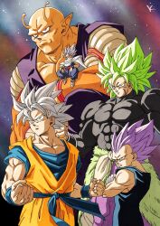  5boys antennae arm_behind_head arm_up armor bald black_bodysuit black_eyes black_hair blue_bodysuit blue_boots blue_pants bodysuit boots broly_(dragon_ball_super) clenched_hands clenched_teeth colored_skin commentary_request dougi dragon_ball dragon_ball_super dragon_ball_super_broly dragon_ball_super_super_hero giant gloves gohan_beast green_hair group_picture highres kakeru_(dbskakeru) legendary_super_saiyan male_focus medium_hair multiple_boys muscular muscular_male no_eyebrows no_pupils orange_pants orange_piccolo orange_shirt orange_skin pants pectorals piccolo pointy_ears purple_hair purple_pants purple_shirt red_eyes saiyan_armor scar shirt son_gohan son_goku spiky_hair standing super_saiyan teeth ultra_ego_(dragon_ball) ultra_instinct vegeta violet_eyes white_boots white_gloves white_hair 