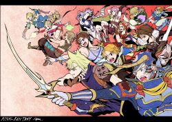  2girls 6+girls armor armored_boots bartz_klauser black_gloves black_jacket black_overalls blonde_hair blue_archive blue_eyes blue_headband blue_pants blue_shirt boots breasts brown_boots brown_gloves brown_hair cape cecil_harvey cloud_strife collared_shirt copyright_name cropped_vest dagger dissidia_final_fantasy dress dual_wielding elbow_gloves fake_horns fighting_stance final_fantasy final_fantasy_i final_fantasy_ii final_fantasy_iii final_fantasy_iv final_fantasy_ix final_fantasy_v final_fantasy_vi final_fantasy_vii final_fantasy_viii final_fantasy_x final_fantasy_xi final_fantasy_xii final_fantasy_xiii fingerless_gloves firion full_body fur-trimmed_jacket fur_trim furrowed_brow gloves green_vest grey_hair gunblade hair_between_eyes hair_over_shoulder headband headscarf helmet highres holding holding_dagger holding_knife holding_sword holding_weapon horned_helmet horns jacket knife lightning_farron long_hair low_ponytail mayim medium_breasts midriff multiple_girls onion_knight overalls panties pants parted_bangs pauldrons pink_hair plume pointy_ears ponytail print_panties red_armor red_background red_dress red_helmet red_sleeves sash scar scar_on_face scar_on_forehead shantotto shirt short_hair shoulder_armor single_elbow_glove single_pauldron single_sidelock sleeveless sleeveless_turtleneck spiky_hair squall_leonhart suspenders sword tarutaru terra_branford tidus turtleneck underwear upper_body vaan_(ff12) vest waist_sash warrior_of_light_(ff1) wavy_hair weapon white_shirt yellow_cape zidane_tribal 