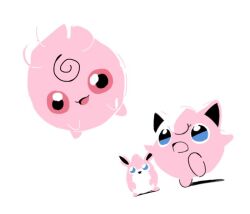  blue_eyes colored_sclera evolutionary_line igglybuff jigglypuff lukasandatta no_humans open_mouth pokemon pokemon_(creature) pokemon_focus red_eyes red_sclera simple_background smile white_background wigglytuff 