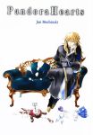  boots chin_rest couch doll earrings formal frills gloves heterochromia highres jewelry male mochizuki_jun official_art pandora_hearts pillow scissors sitting solo stuffed_animal stuffed_toy stuffing vincent_nightray 