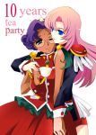  blue_eyes dark_skin dress glasses green_eyes himemiya_anthy long_hair lowres pink_hair purple_hair revolutionary_girl_utena ring shoujo_kakumei_utena teacup tenjou_utena tiara uniform 