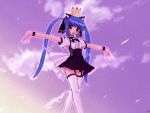  blue_hair cat_ears cloud clouds kooh long_hair maid pangya red_eyes ribbon ribbons sky thigh-highs thighhighs twintails 