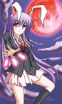  ac_(eshi) animal_ears bad_id black_legwear bullet bullets bunny_ears kneehighs long_hair looking_at_viewer moon necktie purple_hair rabbit_ears red_moon reisen_udongein_inaba skirt solo touhou 