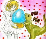  blonde_hair clamp dinosaur egg rex_kyouryuu_monogatari ribbons tagme yellow_eyes 