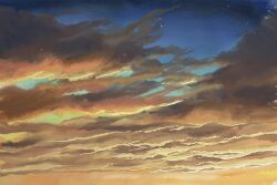  above_clouds atsumori177 blue_sky cloud_focus clouds cloudy_sky cumulonimbus_cloud evening highres nature no_humans original outdoors painting_(medium) scenery shadow sky sky_focus sunlight sunset traditional_media 