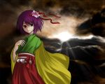  haro_(artist) hieda_no_akyu hieda_no_akyuu japanese_clothes purple_hair short_hair sunset touhou 
