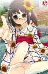  blush feet glasses hands japanese_clothes kaisanbutsu kimono meganneko original toes 