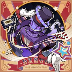  1other album_cover beamed_eighth_notes black_hat cassette_tape character_request cover eighth_note game_cg ghost gloves grin hat hat_tip highres musical_note non-web_source official_art sharp_teeth sixteenth_note smile solo star_(symbol) stella_sora teeth top_hat treble_clef violet_eyes white_gloves 