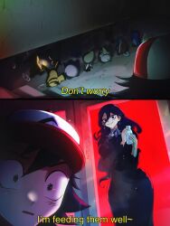 1boy 1girl alternate_breast_size_(larger) ash_ketchum bags_under_eyes baseball_cap black_corset black_dress black_hair bottle breasts celebi character_request charmander corset dress earrings emolga empty_bottle hair_between_eyes hat hex_maniac_(pokemon) hex_maniac_(pokemon_legends:_z-a) highres jewelry jigglypuff juliet_sleeves large_breasts large_earrings long_hair long_sleeves mew mew_(pokemon) milk_bottle minccino neck_ribbon opalis pichu pikachu piplup pokemon pokemon_(anime) pokemon_(creature) pokemon_legends:_z-a puffy_sleeves purple_ribbon ribbon scorbunny short_hair sobble squirtle togepi violet_eyes weapons_(2025)