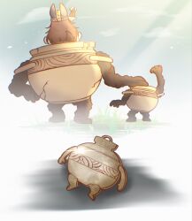  1girl absurdres akainu_pony animal_ears arm_up elden_ring helmet highres hololive inugami_korone inugami_korone_(viking) iron_fist_alexander jar_bairn living_jar_(elden_ring) long_hair 