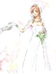  bouquet bouquets bridal_veil bride dress flower gloves inoue_orihime jewelry necklace orange_eyes orange_hair veil wedding_dress 