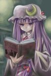  g_(artist) hat long_hair patchouli_knowledge purple_hair ribbon ribbons touhou translated 