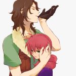  1girl arch_(artist) brown_hair couple feldt_grace gloves green_eyes gundam gundam_00 hands height_difference hold holding hug lockon_stratos pink_hair plum_(arch) 