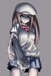  g_(artist) gun hat long_hair ribbon ribbons school_uniform skirt weapon 