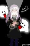  1girl 2019 angry artist_name black_background boo boo_(mario) closed_mouth crossover fangs fire_emblem fire_emblem:_three_houses fire_emblem:_three_houses flashlight garreg_mach_monastery_uniform ghost halloween human intelligent_systems koei_tecmo light loli long_hair luigi&#039;s_mansion luigi&#039;s_mansion_3 lysithea_von_ordelia super_mario_bros. next_level_games nintendo nintendo_ead open_mouth parody scared school_uniform smile sora_(company) super_smash_bros. tearing_up tears tongue_out video_game_console_connection violet_eyes white_hair year_connection yiku1707 