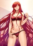  1girl ahoge bikini breasts fate/grand_order fate_(series) looking_at_viewer mashu_003 navel nobunaga_oda oda_nobunaga_(fate) panties red_eyes redhead underwear 