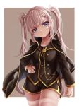  angry bunny_hair_ornament hair_ornament highres jacket_on_shoulders looking_at_viewer maplestory mole mole_under_eye orchid_(maplestory) pantyhose silver_hair twintails two_side_up violet_eyes 
