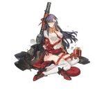  1girl bangs black_jacket blush bow braid breasts brown_eyes damaged full_body gift girls_frontline grey_hair gun hair_between_eyes hair_ornament hat hat_removed headwear_removed jacket jacket_removed legs lewis_(girls_frontline) lewis_gun long_hair long_sleeves machine_gun medium_breasts red_footwear scarf shirt shoes shoes_removed single_shoe sitting solo starshadowmagician tears thigh-highs torn_clothes torn_legwear torn_shirt transparent_background weapon white_legwear white_shirt 