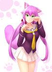  animal_ears cat_ears cat_girl cat_tail commentary_request green_eyes highres kuribayashi_kurumi long_twintails low_twintails murenase!_shiiton_gakuen paw_pose purple_hair school_uniform serafuku shiiton_gakuen_scholl_uniform tail twintails zen_cross 