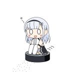  0_0 1girl :d absurdres apron azur_lane bangs black_hairband black_skirt blush_stickers center_frills chibi commentary_request dido_(azur_lane) dress dust full_body hairband highres kinoko_(benitengudake) knees_up long_hair looking_down maid_apron maid_dress motion_lines open_mouth roomba silver_hair simple_background sitting sitting_on_object skirt sleeveless sleeveless_dress smile solo thigh-highs waist_apron white_apron white_background white_dress white_legwear wristband 