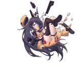  1girl alternate_costume asymmetrical_legwear bangs bare_shoulders belt beret black_footwear black_hair black_legwear blue_eyes blush breasts chunrijun_(springer) collarbone floating girls_frontline gloves gun handgun hat kneehighs long_hair mechanical_arm mod3_(girls_frontline) off-shoulder_sweater off_shoulder official_art open_mouth pink_skirt purple_sweater ribbed_sweater shoes sidelocks single_kneehigh single_thighhigh skirt small_breasts solo stechkin_(girls_frontline) stechkin_aps sweater thigh-highs thigh_strap torn_clothes transparent_background trigger_discipline watermark weapon yellow_coat yellow_headwear 