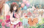  1girl balloon bow flower hair_ribbon medium_hair monogatari_(series) monogatari_series_puc_puc ribbon rose sengoku_nadeko squirrel stuffed_animal stuffed_toy tea_party 