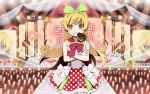  1girl bow doughnut food green_bow hair_ribbon long_hair monogatari_(series) monogatari_series_puc_puc oshino_shinobu pose ribbon stage stage_lights 