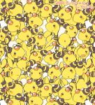  2019 :d @_@ ampharos black_eyes blush closed_eyes creature eye_contact gen_2_pokemon looking_at_another looking_at_viewer looking_away no_humans open_mouth pokemon pokemon_(creature) signature simple_background smile tansho too_many white_background yellow_theme 
