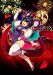  1girl 2020 animal_ears bell black_hair breasts china_dress chinese_clothes chinese_zodiac detached_sleeves dress elbow_gloves envelope fireworks flats gloves gourd green_sleeves happy_new_year highleg highleg_dress highres holding holding_weapon jingle_bell mouse_ears mouse_girl mouse_tail new_year no_bra original panties pelvic_curtain purple_dress red_panties red_sash ryuusei_(mark_ii) sash short_hair side-tie_panties signature single_elbow_glove single_thighhigh small_breasts solo tail thigh-highs underwear weapon white_gloves white_legwear wide_sleeves year_of_the_rat yellow_eyes 