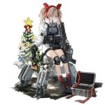  1girl alternate_costume antlers bangs black_footwear black_gloves boots christmas christmas_ornaments christmas_tree cross-laced_footwear earmuffs expressionless girls_frontline glasses gloves grey_hair gun h&amp;k_hk21 hair_ornament hair_over_one_eye hairband hk21_(girls_frontline) holding holding_gun holding_weapon jacket jewelry knee_pads load_bearing_equipment long_hair long_jacket long_sleeves looking_at_viewer merry_christmas official_art plate_carrier red_hairband red_legwear robot round_eyewear sidelocks sitting socks solo star thighs transparent_background turtleneck twintails violet_eyes weapon white-framed_eyewear white_jacket xiao_chichi 