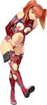  arms_behind_back bertha_bernstein blush_stickers boots earrings gradient_hair hairband head_tilt jewelry knee_cutout long_hair looking_at_viewer multicolored_hair navel official_art orange_hair red_eyes red_legwear redhead smile super_robot_wars super_robot_wars_x-omega thigh-highs thigh_boots transparent_background twintails watanabe_wataru 