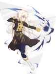  1girl blue_legwear boots fire_emblem fire_emblem:_three_houses full_body garreg_mach_monastery_uniform knee_boots long_hair long_sleeves lysithea_von_ordelia miyazakit parted_lips pink_eyes solo uniform white_hair 