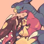  blush creature dragon garchomp gen_3_pokemon gen_4_pokemon heart maru_(umc_a) mawile no_humans pokemon pokemon_(creature) simple_background sweat 