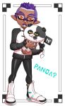  1boy dark_skin dark_skinned_male fang full_body high_tops inkling jajji-kun_(splatoon) orange_eyes over-rim_eyewear pants pointy_ears purple-framed_eyewear purple_hair purple_tongue semi-rimless_eyewear senpai_(souzaipan) souzaipan spiky_hair splatoon_(series) yoga_pants 