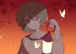  1girl absurdres antennae bangs black_cape bug butterfly cape dress_shirt eyebrows_visible_through_hair fireflies green_eyes green_hair highres holding_lamp insect light_particles long_sleeves looking_at_viewer miluke open_mouth shirt short_hair solo touhou upper_body white_shirt wriggle_nightbug 