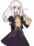  1girl artist_name do_m_kaeru fire_emblem fire_emblem:_three_houses garreg_mach_monastery_uniform long_hair long_sleeves lysithea_von_ordelia open_mouth pink_eyes simple_background solo uniform white_background white_hair 