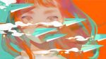  1girl bangs highres light_particles long_hair looking_at_viewer orange_hair original paper_airplane portrait satomatoma shadow smoke solo sparkle swept_bangs white_eyes 