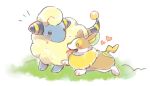  blush creature dog fangs full_body gen_2_pokemon gen_8_pokemon grass heart mareep pokemon pokemon_(creature) sheep smile standing tansho walking yamper 