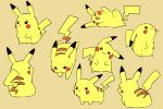  :3 :d black_eyes blush_stickers creature full_body gen_1_pokemon head_tilt looking_at_viewer lying mizuto_(o96ap) no_humans on_side open_mouth pikachu pokemon pokemon_(creature) simple_background smile standing too_many too_many_pikachu yellow_theme 