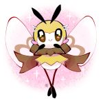  2016 antennae brown_eyes closed_mouth commentary creature english_commentary full_body highres looking_at_viewer milka_(milk4ppl) no_humans pink_background pokemon pokemon_(creature) ribombee signature smile solo sparkle 