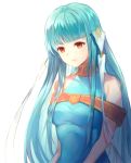  1girl blue_hair closed_mouth dress fire_emblem fire_emblem:_the_blazing_blade jurge long_hair ninian_(fire_emblem) red_eyes simple_background sleeveless sleeveless_dress solo upper_body white_background 