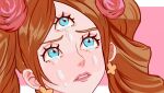  1girl artist_request blue_eyes brown_hair charlotte_pudding crying crying_with_eyes_open drill_hair earrings extra_eyes jewelry lipstick makeup one_piece solo tears third_eye 
