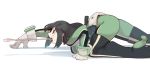  1girl aioi_u asui_tsuyu black_eyes black_hair bodysuit boku_no_hero_academia frog_girl from_side goggles goggles_on_head green_bodysuit highres long_hair long_tongue low-tied_long_hair simple_background solo tongue white_background 