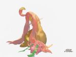  creature full_body gen_2_pokemon gen_6_pokemon gourgeist hoppip muginoomoti no_humans pokemon pokemon_(creature) simple_background sitting solo white_background 