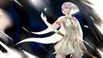  1girl bcopy cleavage_cutout closed_mouth crystal fairy fairy_wings fingernails glowing highres holding holding_staff instrument jewelry league_of_legends medium_hair music necklace original playing_instrument sharp_fingernails solo staff standing star_(sky) turtleneck white_eyes white_hair wings 