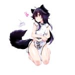  1girl animal_ears barefoot black_hair china_dress chinese_clothes dated dress ejami ekko_(ejami) fox_ears fox_girl fox_tail long_hair no_panties original red_eyes signature sitting tail 