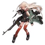 1girl bags_under_eyes bangs black_dress black_footwear black_nails boots box_magazine bruise bullet clenched_teeth dress english_text fingernails fire full_body girls_frontline green_jacket gun hair_ornament hairclip heavy_machine_gun holding holding_gun holding_weapon injury jacket jong_tu light_brown_hair long_hair long_sleeves looking_to_the_side machine_gun nail_polish object_namesake official_art open_clothes open_jacket parted_lips red_eyes red_legwear short_dress sidelocks solo teeth thigh-highs torn_boots torn_clothes torn_dress torn_jacket torn_legwear transparent_background type_80 type_80_(girls_frontline) very_long_hair watermark weapon web_address 