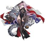  1girl animal arm_up azur_lane black_dress black_gloves black_legwear blue_eyes china_dress chinese_clothes cleavage_cutout dress elbow_gloves eyebrows_visible_through_hair eyepatch full_body gloves high_heels highres long_hair mole_on_thigh no_panties ntrsis official_art one_side_up pelvic_curtain pink_hair scharnhorst_(azur_lane) snow_leopard thigh-highs transparent_background very_long_hair 