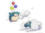  balloon claws closed_eyes clouds cloudy_sky creature facing_another fangs gen_1_pokemon gen_4_pokemon lying mcgmark munchlax no_humans on_back pokemon pokemon_(creature) sky sleeping snorlax transparent_background watermark web_address 
